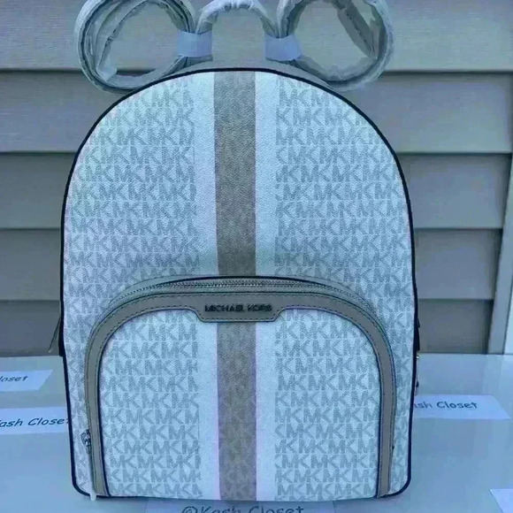 Michael Kors Backpack Jaycee Large Pocket Book MK Signature Lt Sand Multi - Picture 1 of 12
